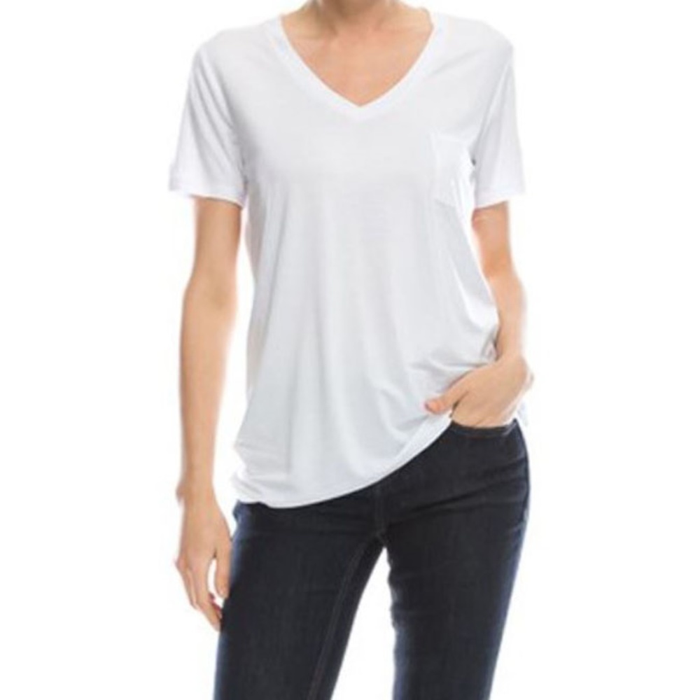 White V Neck Pocket Tee